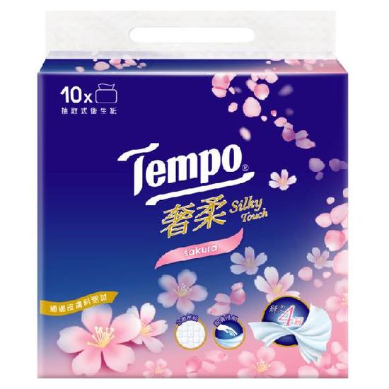 Tempo奢柔四層抽取式衛生紙-櫻花香 80抽*10包