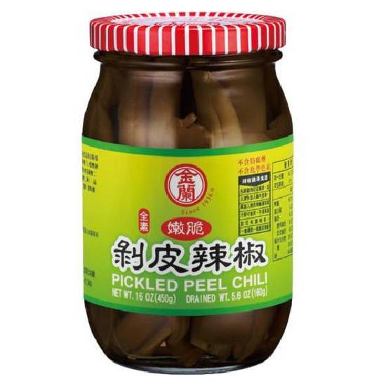 金蘭嫩脆剝皮辣椒(玻璃瓶) 內容量450g