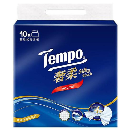 Tempo奢柔四層抽取式衛生紙-無香 80抽*10包