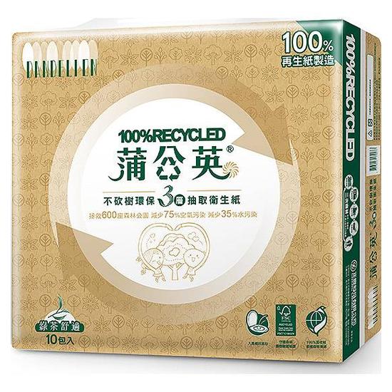 蒲公英綠茶三層環保抽取式衛生紙 100抽*10包