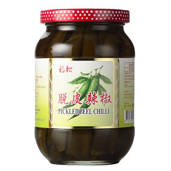 福松脫皮辣椒(玻璃瓶) 內容量450g固形量180g