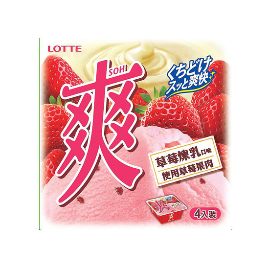 LOTTE爽冰淇淋草莓煉乳口味家庭號 551.6g(4入)