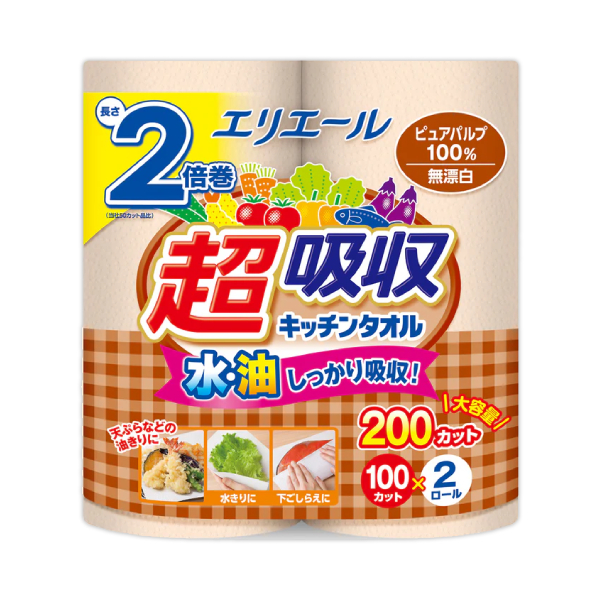 【分批取】日本大王elleair無漂白超吸收廚房紙巾 100張*2捲