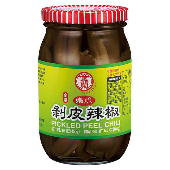 金蘭嫩脆剝皮辣椒(玻璃瓶) 內容量450g