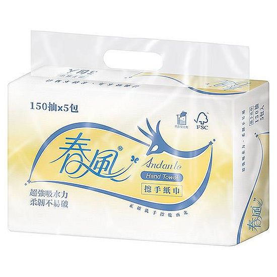 春風抽取式擦手紙巾 150抽*5包