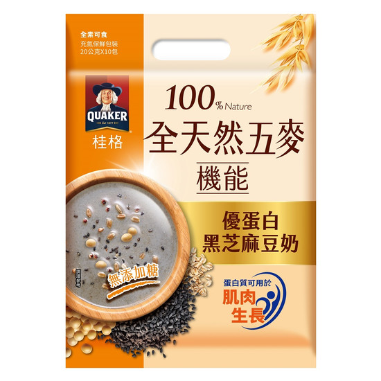桂格全天然五麥-優蛋白黑芝麻豆奶無添加糖 20g*10入