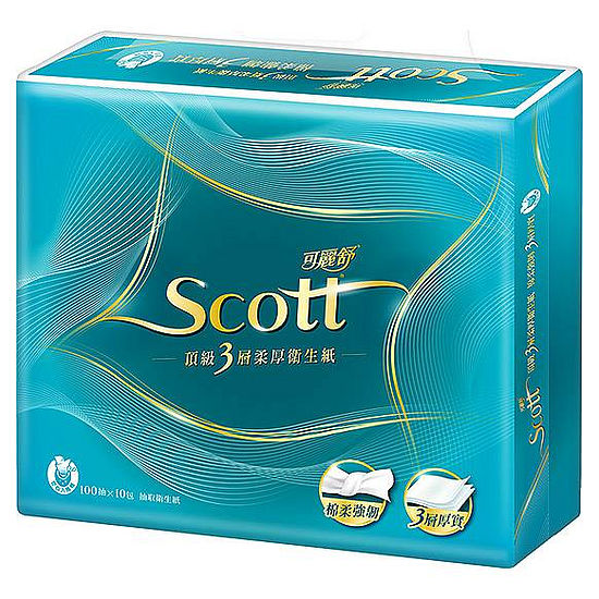 SCOTT可麗舒頂級3層柔厚抽取衛生紙 100抽*10包