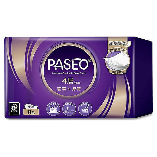 PASEO四層精巧手帕紙 38抽*8包