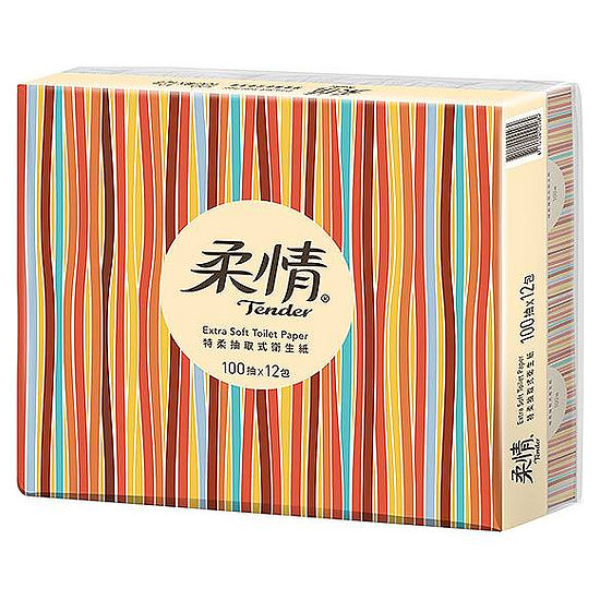 柔情特柔抽取式衛生紙-手繪條紋版 100抽*12包