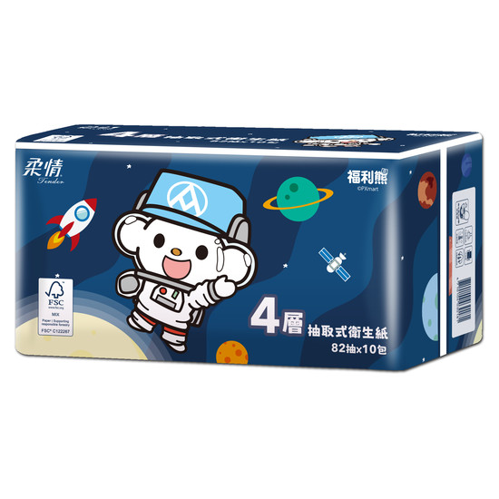 柔情福利熊4層抽取式衛生紙 82抽*10包