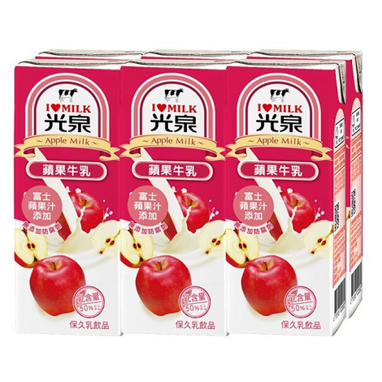 光泉保久乳-蘋果牛乳 200ml*6入