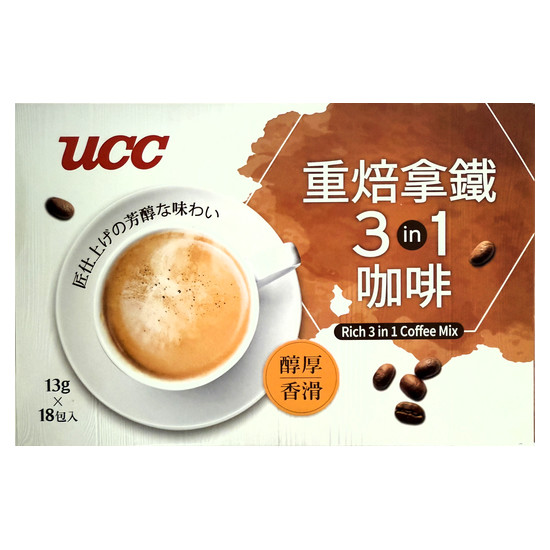 UCC重焙拿鐵3合1咖啡 13g*18入