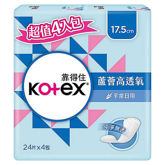 靠得住蘆薈高透氧護墊純淨無香加長型17.5cm 24片x4包