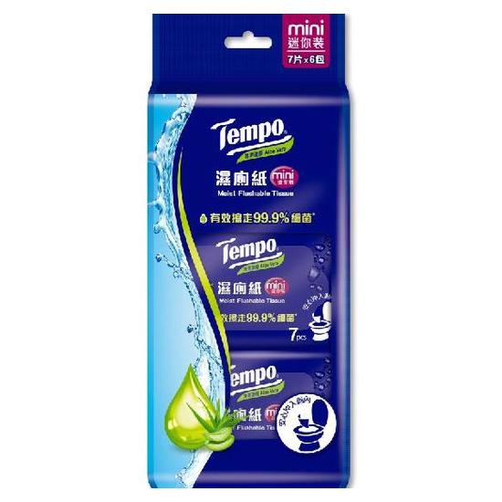 Tempo濕式衛生紙迷你裝-清爽蘆薈 7抽*6包
